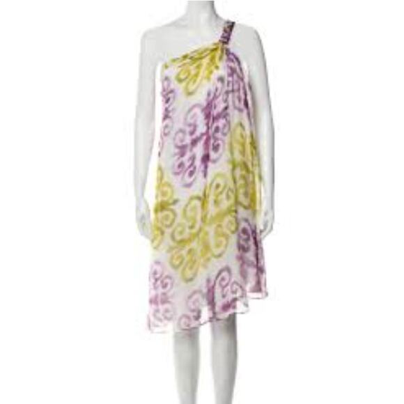 Milly New York One-Shoulder Silk Vango Pattern Dress, Size 0 - Picture 1 of 12
